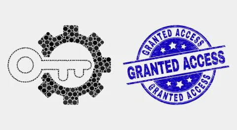 Vector Pixel Key Options Gear Icon and Scratched Granted Access Watermark Stock Illustration