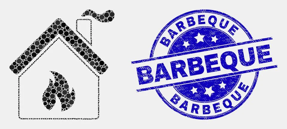 Vector Pixel Kitchen Building Icon and Distress Barbeque Watermark Ilustración de archivo