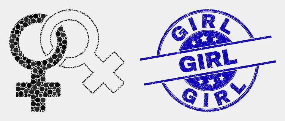 Vector Pixel Lesbian Symbol Icon and Distress Girl Watermark 库存插图