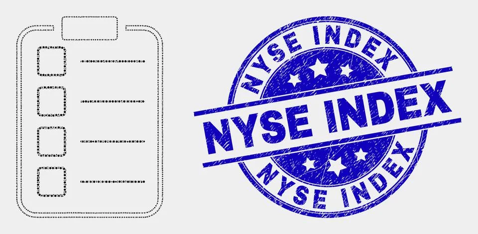 Vector Pixel List Items Pad Icon and Grunge Nyse Index Seal Illustrazione stock