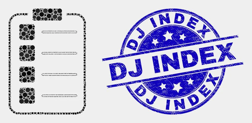 Vector Pixel List Items Pad Icon and Scratched Dj Index Stamp Seal Stock Illustration