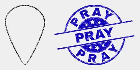 Vector Pixel Map Pointer Icon and Grunge Pray Watermark Stock Illustration