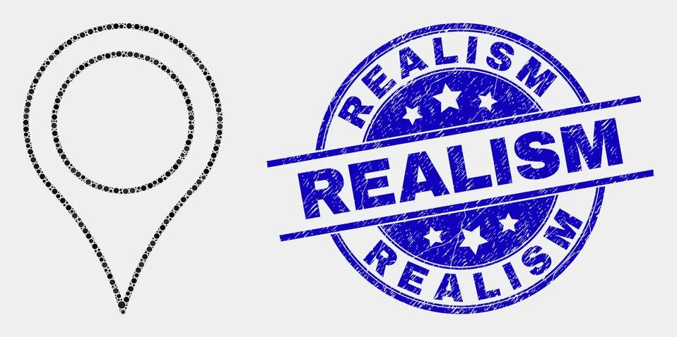 Vector Pixel Map Pointer Icon and Grunge Realism Watermark Stock Illustration