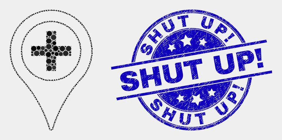 Vector Pixel Medical Map Marker Icon and Distress Shut Up! Stamp Stock Illustration