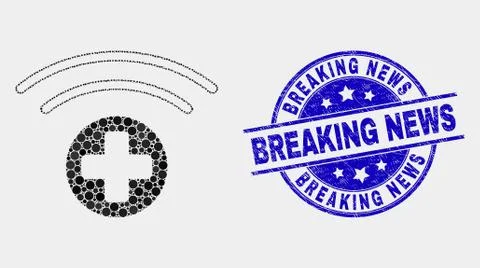 Vector Pixel Medical Source Icon and Scratched Breaking News Stamp 스톡 일러스트