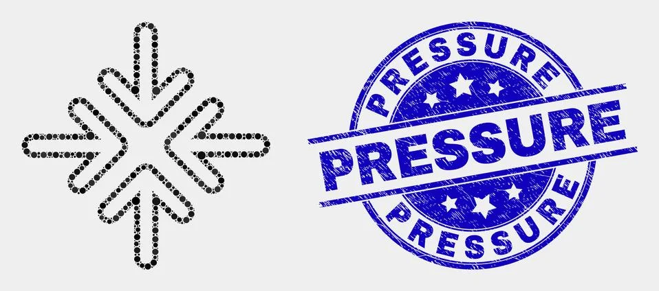 Vector Pixel Meeting Point Arrows Icon and Grunge Pressure Seal Stockillustratie