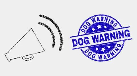 Vector Pixel Megaphone Sound Icon and Scratched Dog Warning Watermark Stock Illustration