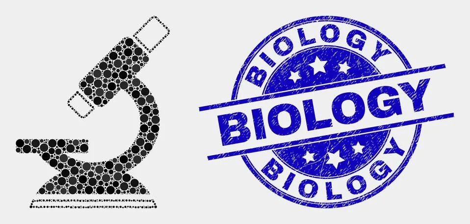 Vector Pixel Microscope Icon and Distress Biology Stamp Stock Illustration
