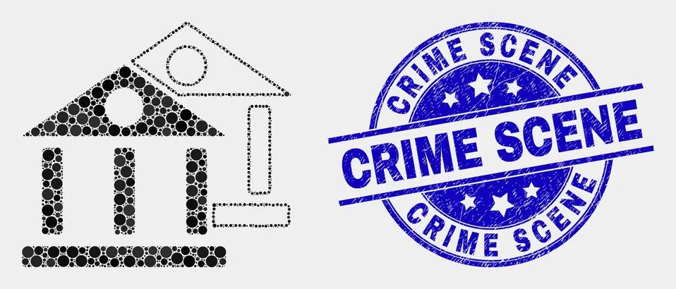 Vector Pixel Museum Buildings Icon and Grunge Crime Scene Stamp Seal Ilustración de archivo