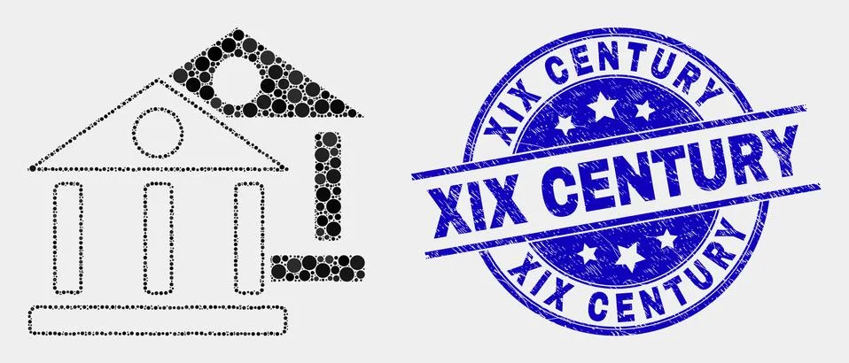 Vector Pixel Museum Buildings Icon and Distress XIX Century Seal Ilustración de archivo