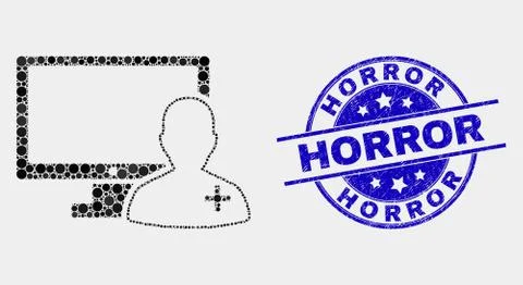 Vector Pixel Online Doctor Icon and Scratched Horror Stamp Seal Stock Illustration
