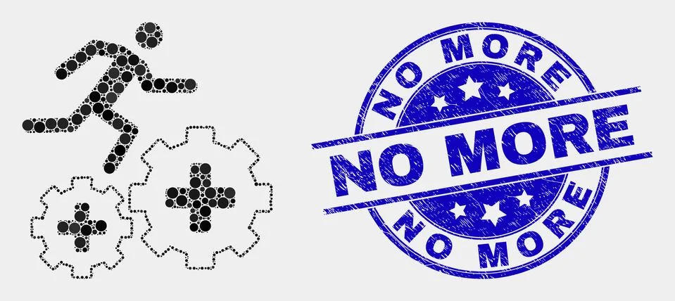 Vector Pixel Patient Run Over Gears Icon and Distress No More Stamp Seal Ilustração Stock