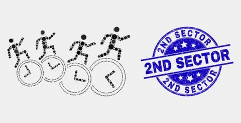 Vector Pixel People Run Over Clocks Icon and Scratched 2Nd Sector Stamp Seal Stock Illustration