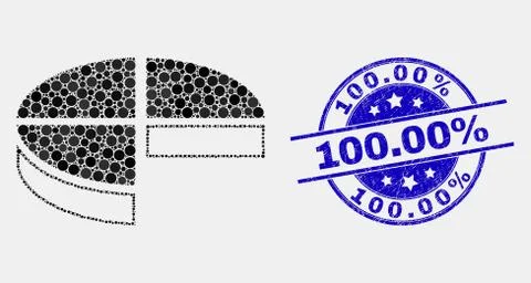 Vector Pixel Pie Chart Icon and Grunge 100.00% Stamp Seal Stock Illustration