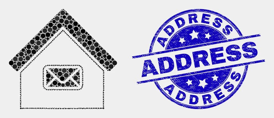Vector Pixel Post Office Icon and Grunge Address Stamp 스톡 일러스트