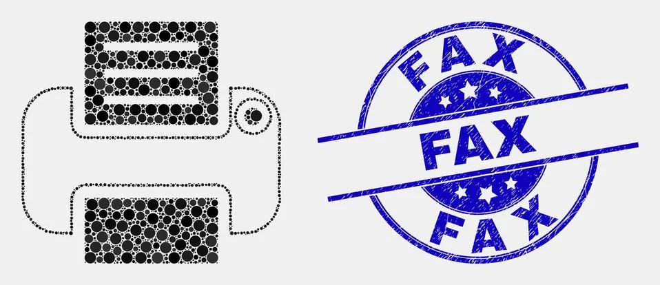 Vector Pixel Printer Icon and Distress Fax Watermark Stock Illustration