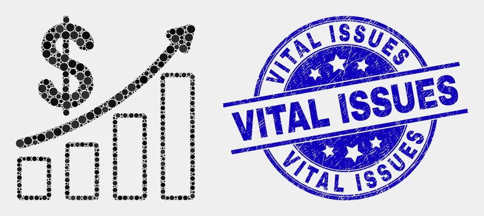 Vector Pixel Profit up Trend Chart Icon and Grunge Vital Issues Watermark Stock Illustration