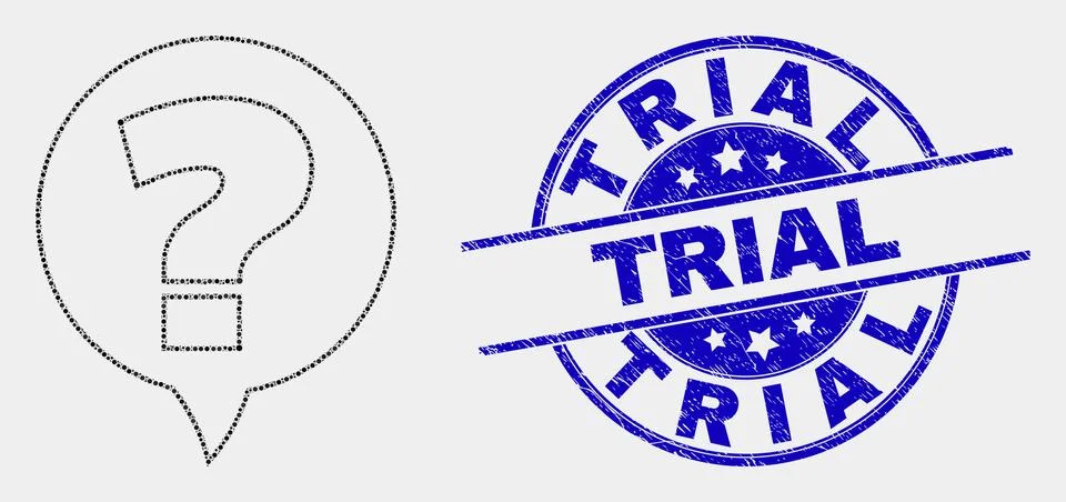 Vector Pixel Question Banner Icon and Scratched Trial Stamp Seal Stock Illustration