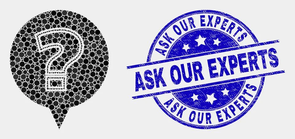 Vector Pixel Question Icon and Grunge Ask Our Experts Seal Stock Illustration