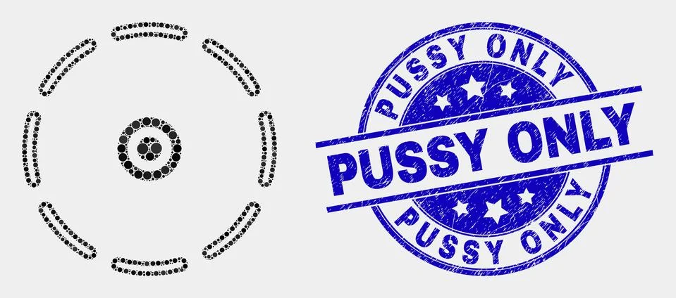 Vector Pixel Round Perimeter Icon and Scratched Pussy Only Seal Stock Illustration