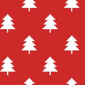Vector pixel seamless pattern. Christmas tree knitted background Stock Illustration