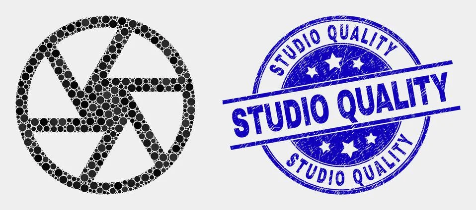 Vector Pixel Shutter Icon and Scratched Studio Quality Stamp Stock Illustration