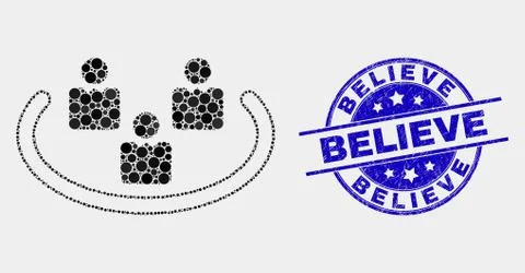 Vector Pixel Social Ring Icon and Distress Believe Stamp Seal Stock Illustration