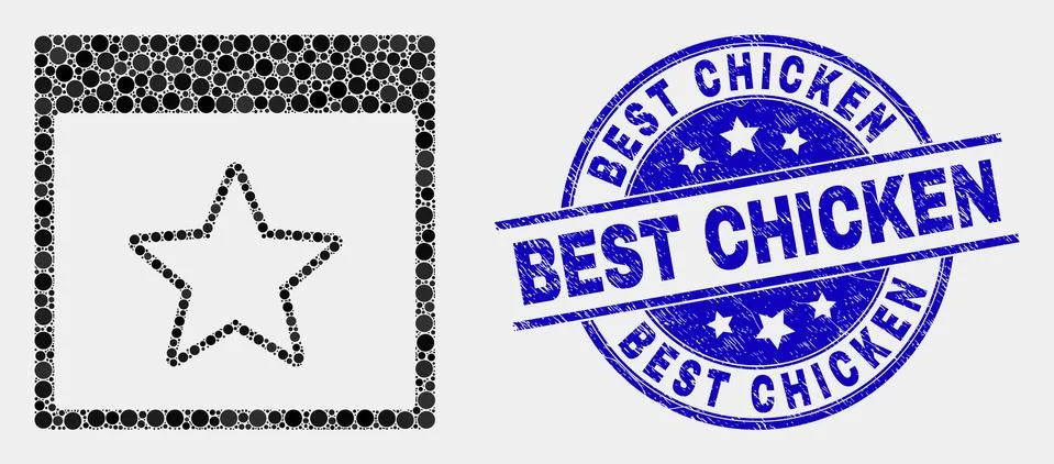 Vector Pixel Star Calendar Page Icon and Grunge Best Chicken Stamp Stock Illustration