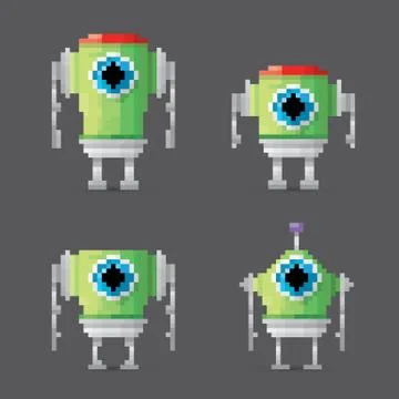 Vector pixel style robot set Stockillustratie