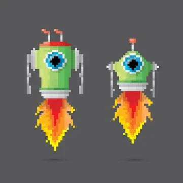 Vector pixel style robot set Stockillustratie