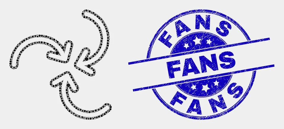 Vector Pixel Swirl Arrows Icon and Grunge Fans Stamp Illustrazione stock