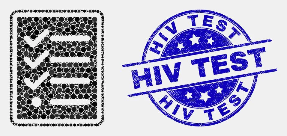 Vector Pixel Task List Page Icon and Distress HIV Test Watermark Illustrazione stock