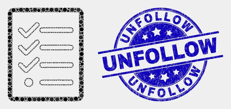 Vector Pixel Task List Page Icon and Distress Unfollow Watermark Illustrazione stock