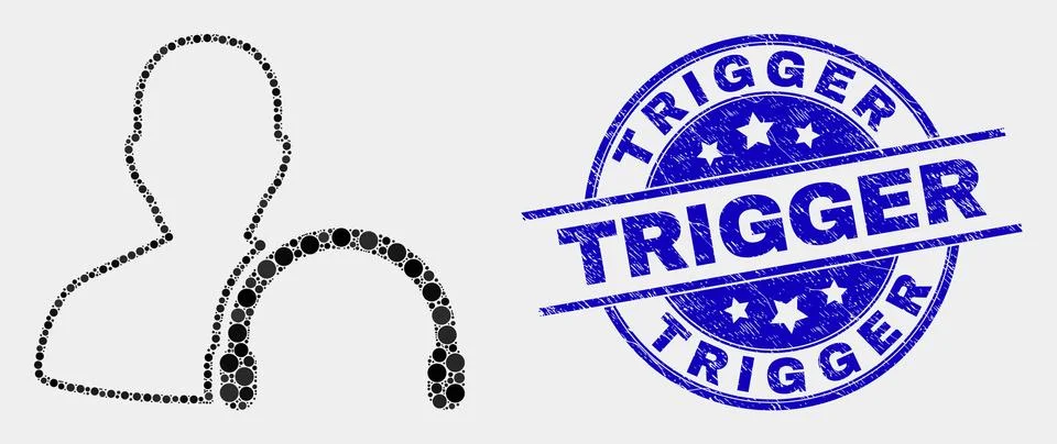 Vector Pixel User Headphones Icon and Grunge Trigger Watermark Stock Illustration