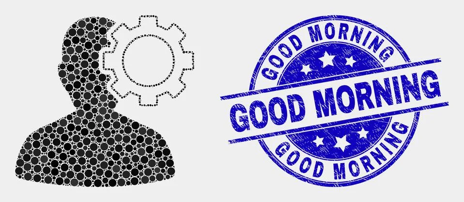 Vector Pixel User Options Gear Icon and Grunge Good Morning Watermark 스톡 일러스트