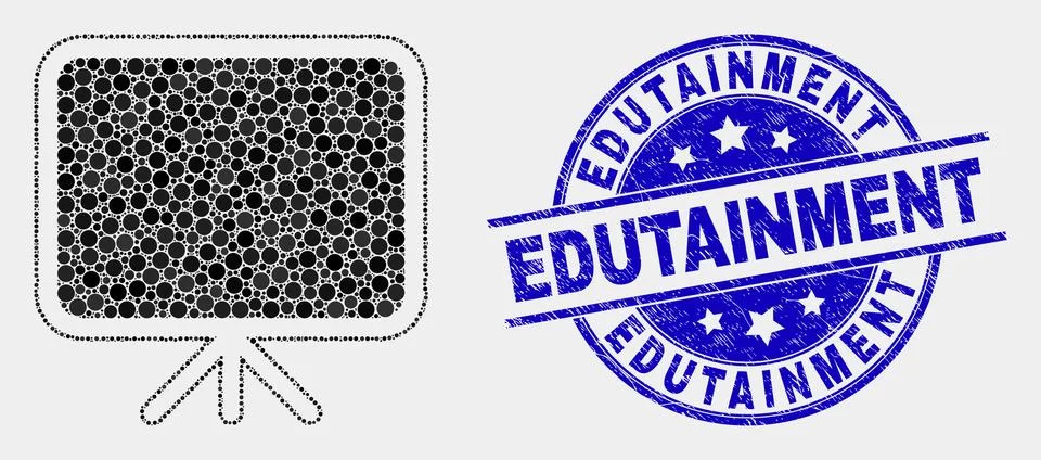 Vector Pixelated Banner Board Icon and Scratched Edutainment Stamp Stock Illustration