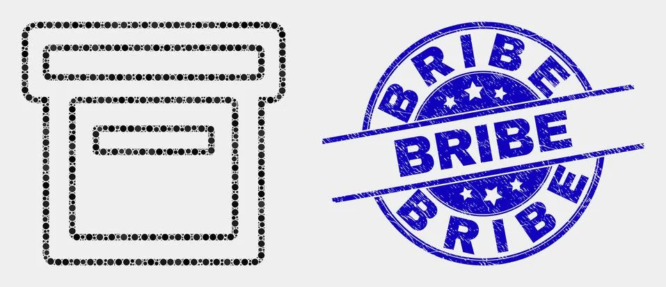 Vector Pixelated Box Icon and Grunge Bribe Stamp Seal 스톡 일러스트