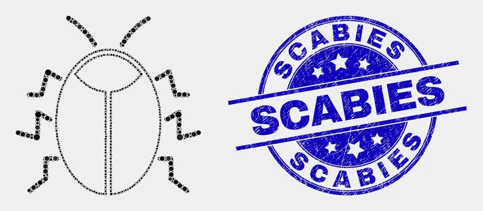 Vector Pixelated Bug Icon and Grunge Scabies Stamp Seal Stock Illustration