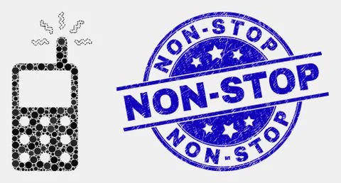 Vector Pixelated Cell Phone Icon and Scratched Non-Stop Seal Illustrazione stock