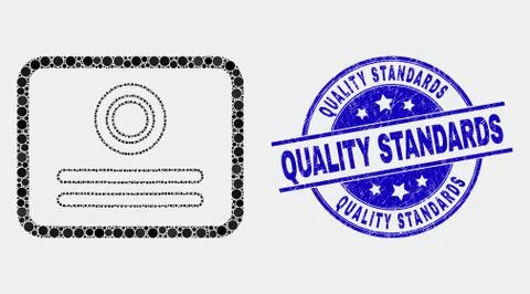 Vector Pixelated Certificate Icon and Scratched Quality Standards Watermark Stock Illustration