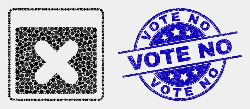 Vector Pixelated Close Application Window Icon and Scratched Vote No Seal Stock Illustration