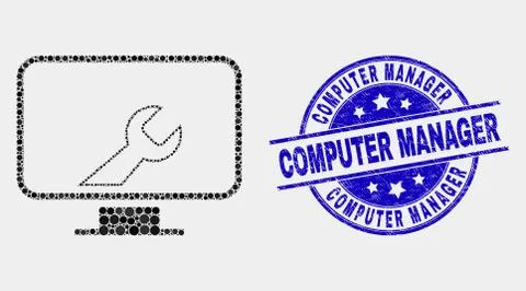 Vector Pixelated Computer Settings Wrench Icon and Distress Computer Manager Stock Illustration