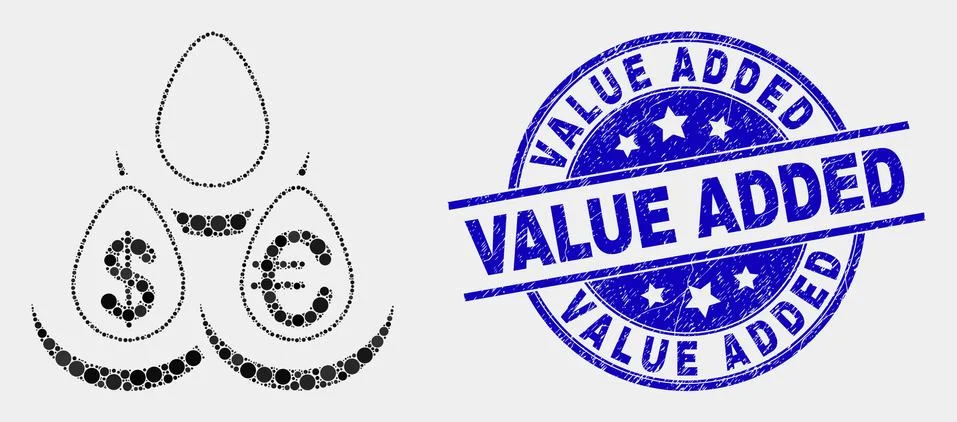 Vector Pixelated Currency Deposit Eggs Icon and Scratched Value Added Stamp Stock Illustration