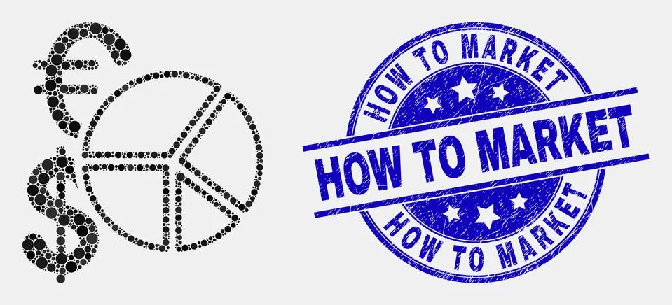 Vector Pixelated Currency Pie Chart Icon and Scratched How to Market Seal Stock Illustration