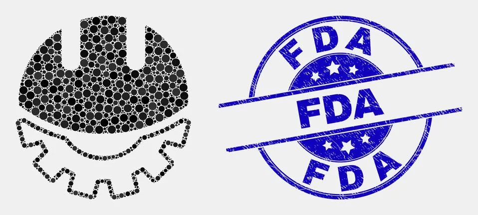 Vector Pixelated Development Helmet Icon and Distress FDA Watermark Stock Illustration