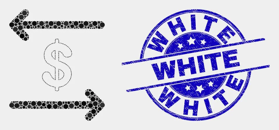 Vector Pixelated Dollar Exchange Arrows Icon and Distress White Seal 스톡 일러스트
