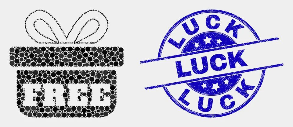 Vector Pixelated Free Gift Icon and Scratched Luck Seal Stock Illustration