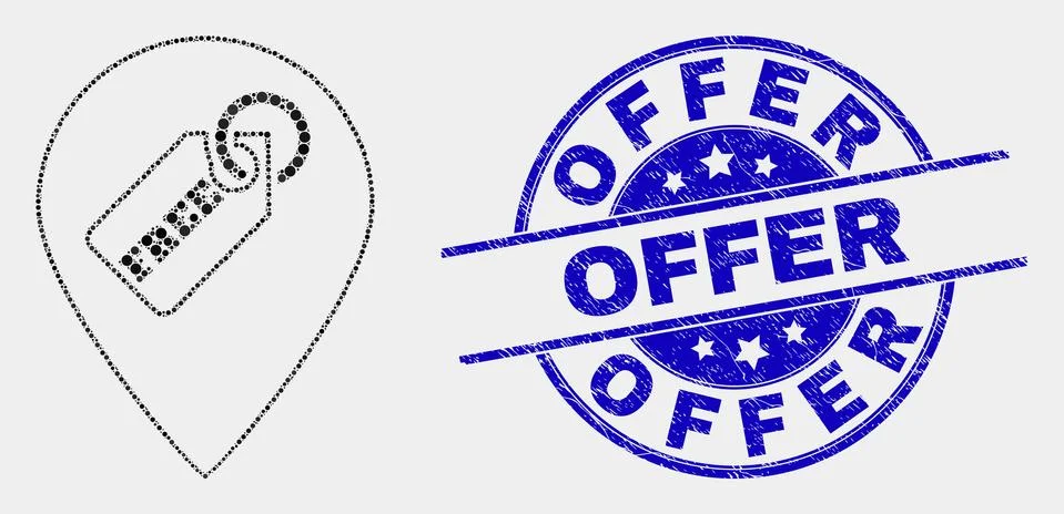 Vector Pixelated Free Tag Marker Icon and Distress Offer Stamp Stock Illustration