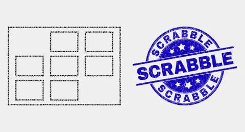 Vector Pixelated Grid Cells Icon and Grunge Scrabble Watermark 스톡 일러스트
