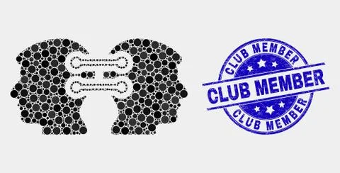 Vector Pixelated Head Links Integration Icon and Distress Club Member Stamp Stock Illustration